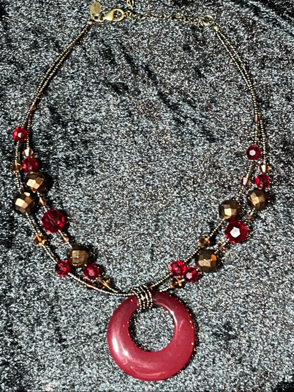 Lia Sophia “Cinnabar” Crimson Pendant on Double-Strand Necklace